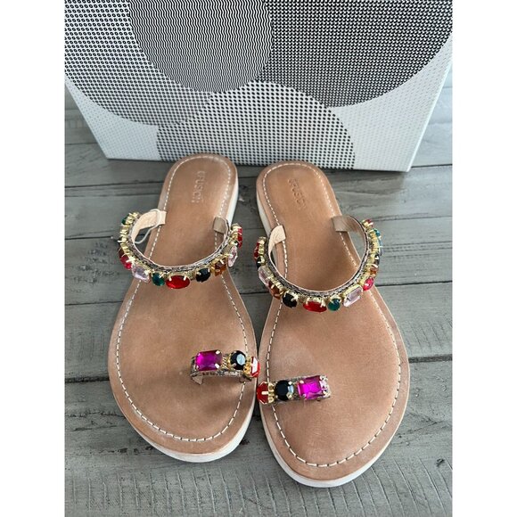CB FUSION Nat Multi Jewel Embellished Toe Strap Snake Sandals Size 37 7 - Picture 2 of 6